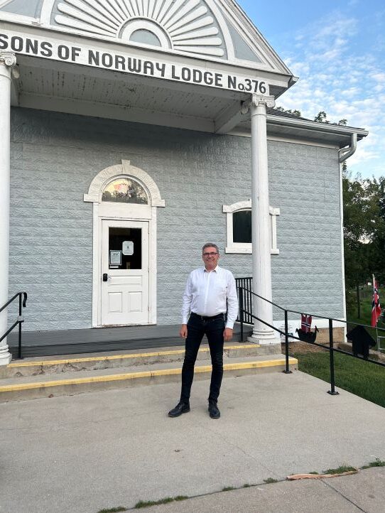 Terje Jorander outside the Sons of Norway. Jorander was in the United States to promote the Crossing 200 bicentennial. 