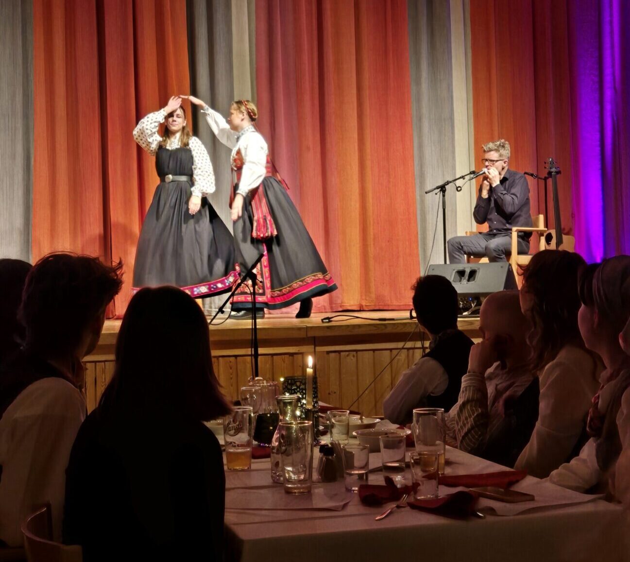 Students dancing at the end of term Christmas dinner in Rauland.