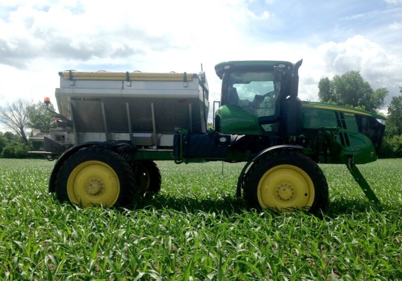 1 EAST TRACTOR This equipment top-dresses nitrogen on the Agricultural Fertilizer Research and Education Council plots; its technology adjusts application rates on the go, to make these trials possible. Improving yields and using nutrients efficiently is the goal for landowner Jon East working closely with <a href="https://nutrienagsolutions.com/" target="_blank" rel="noopener">Nutrien Ag Solutions</a> agronomist Scott Barnes, Harmony, Minn. Barnes has been a catalyst for bringing southeast Minnesota growers into on-farm plot research funded by the <a href="https://www.mda.state.mn.us/business-dev-loans-grants/agricultural-fertilizer-research-education-council-afrec/" target="_blank" rel="noopener">Agricultural Fertilizer Research and Education Council</a> (AFREC). A 40 cent per ton fee paid by Minnesota farmers on all fertilizer sold in the state funds AFREC. The lion's share of the $1.2 million disbursed each year goes to the University of Minnesota, however a small portion is dedicated to on-farm plot research. "We use data from all these plots with growers," says Barnes. "They like these trials because the data is local."