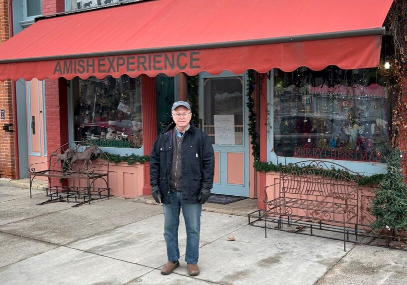The author, Don Bell, is pictured by Amish Experience in Lanesboro—his grandfather’s leather shop was located on the ground floor in the 1950s. The building at one time housed the Odd Fellows Lodge.