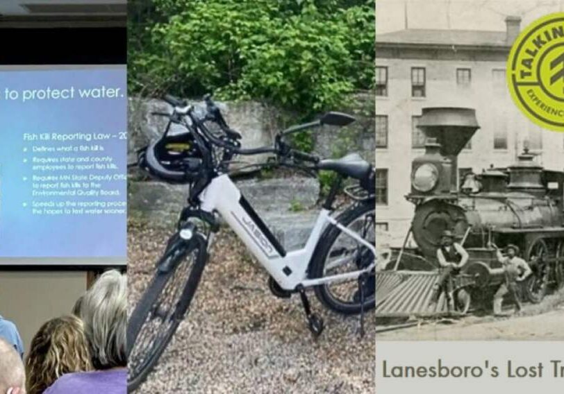 a photo collage of a screen, a bike, and a train