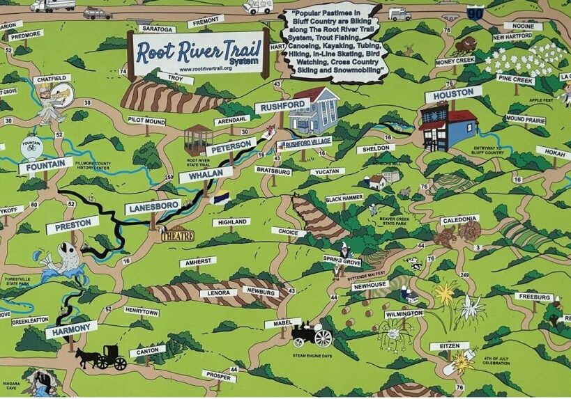 MAP rootrivertowns Root River area towns have stories to tell. (Map courtesy of <a href="https://www.rootrivertrail.org/" target="_blank" rel="noopener">Root River Trail Towns</a>)
