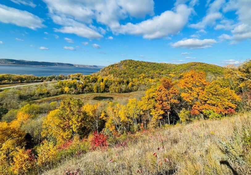view from bluffs looking at river valley and beyond