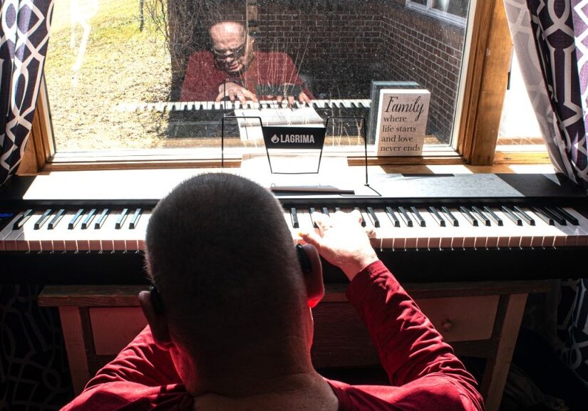 <span style="font-size: 14px; color: #6c6b6b; ">Jim Fossum had Norrie Syndrome as a young child which left him blind most of his life.  He has a talent for music and is well known in the Preston area. (Photo by John Weiss)</span>
