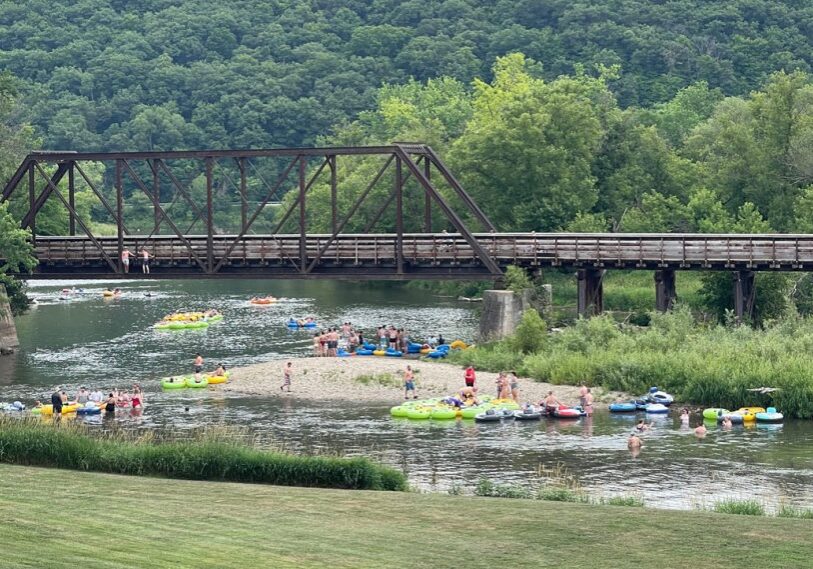 There is a traffic jam of people enjoying the water at the confluence of the north and south branches of the Root River east of Lanesboro. (Photo by Renee Bergstrom)